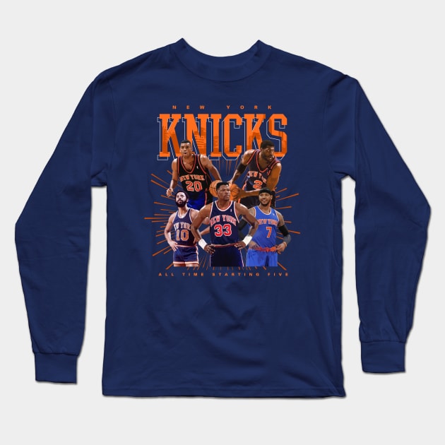 New York Knicks All Time Starting Five Long Sleeve T-Shirt by Juantamad